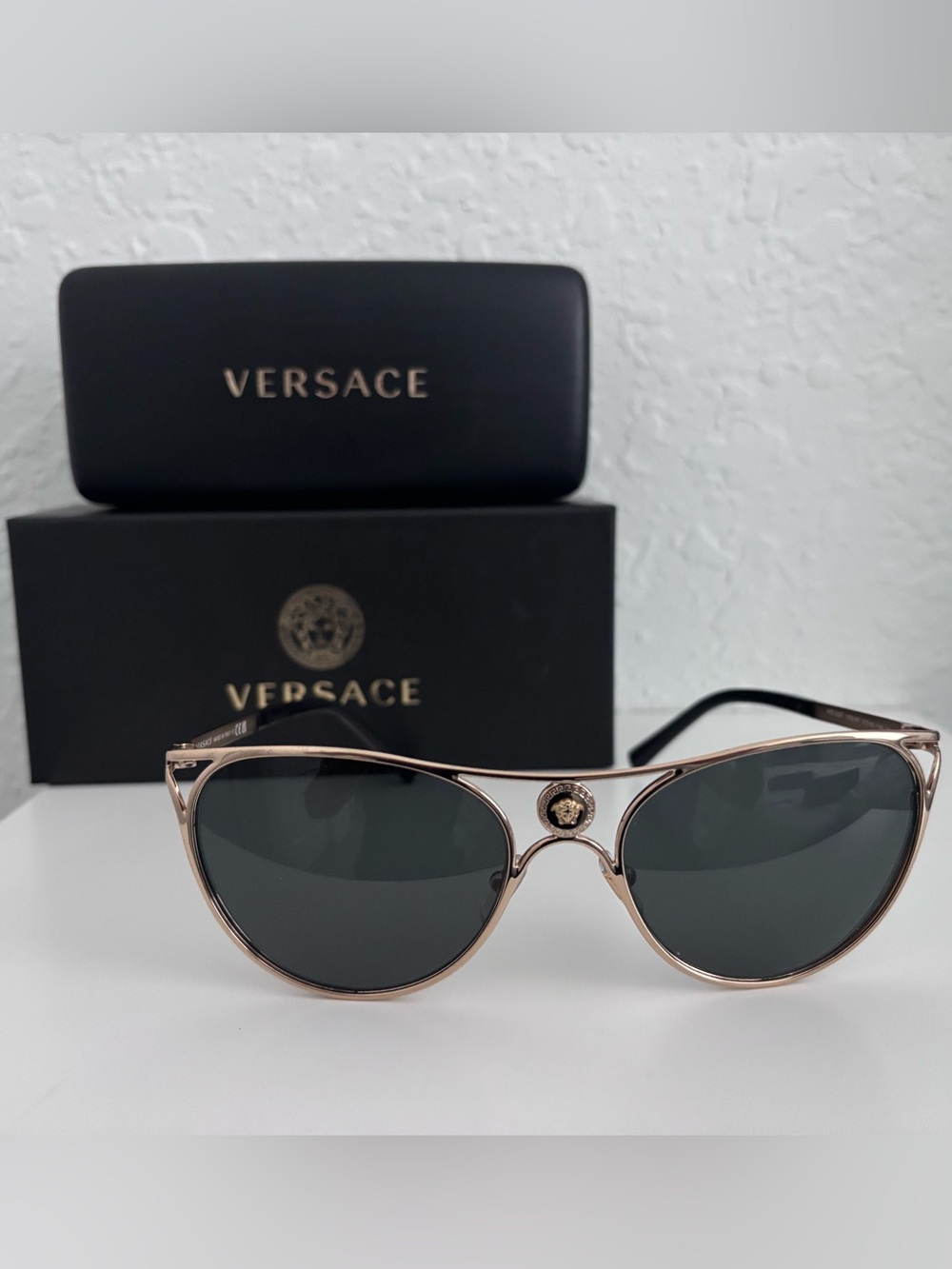 Versace Women's  Gold Frame Sunglasses with Dark Green Lenses